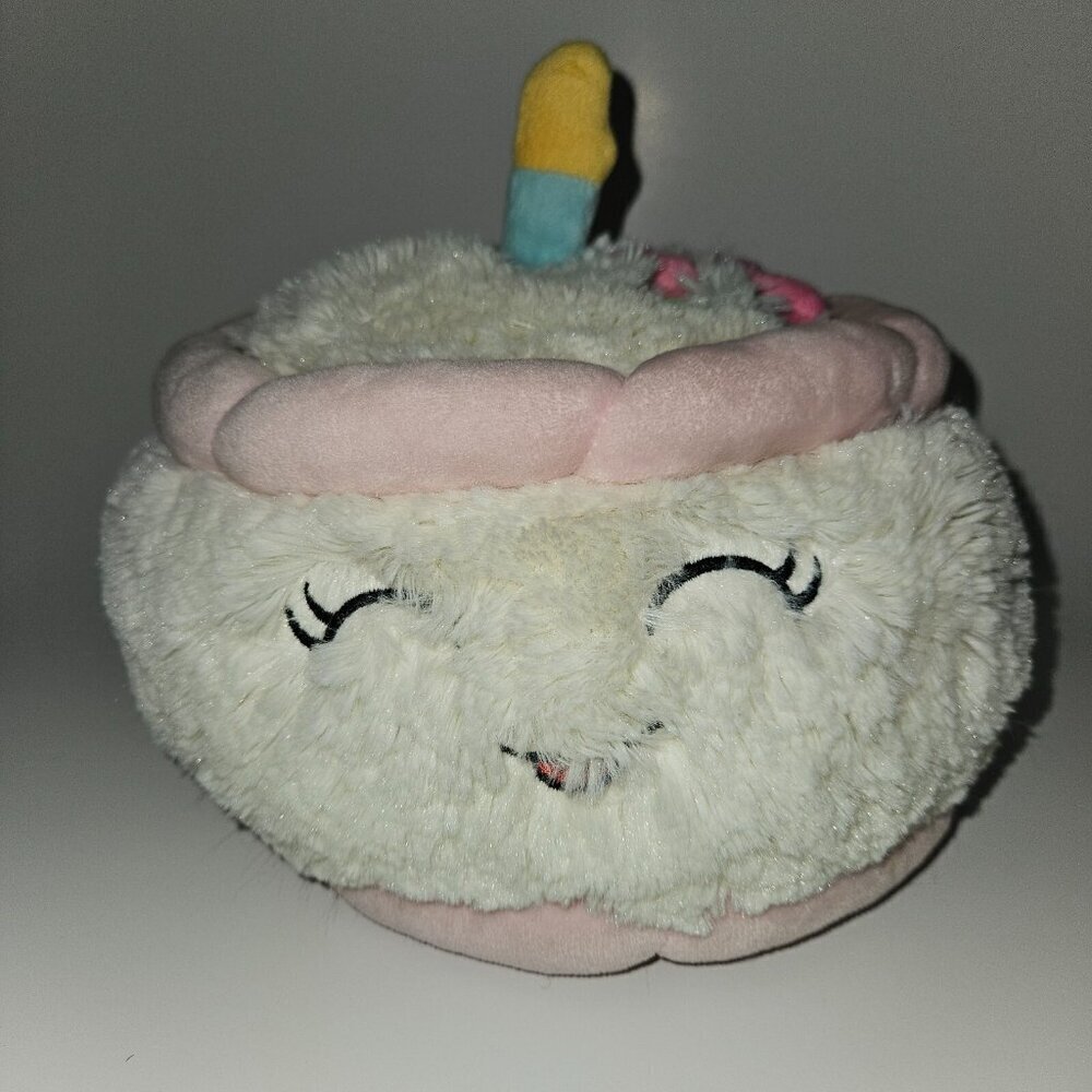 Squishable Birthday Cake Plush Stuffed Animal 8" Wide White Pink Face Candle